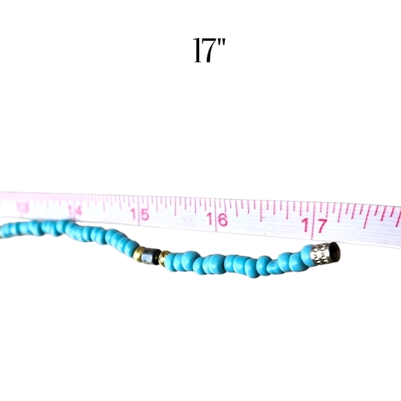 Handmade Beaded Choker Necklace 17" Turquoise Blue Seed Bead Gold Black Boho - Picture 8 of 10